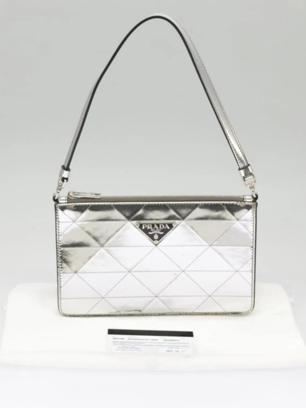PRADA Accessory Pouch Metallic leather Silver